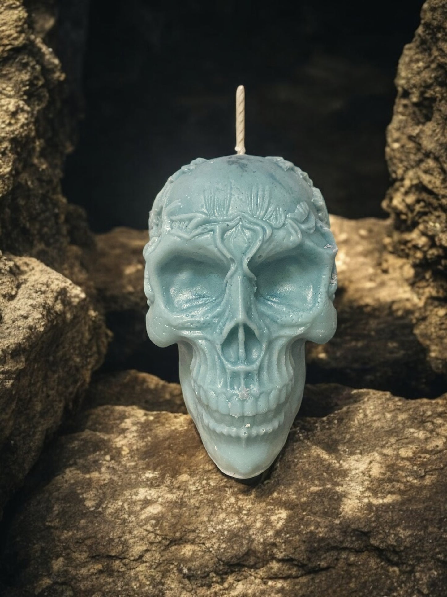 Large Leaf Skull Candle